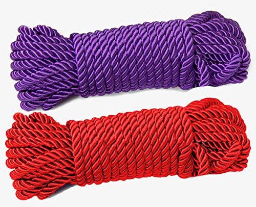 Multi-Purpose Twine Silk Touch Polyester Nylon Twisted Braided Rope for Crafts, Cargo, Tie-Downs, Marine, Camping, Swings (10 Meter Each 2 Pack Red Purple)