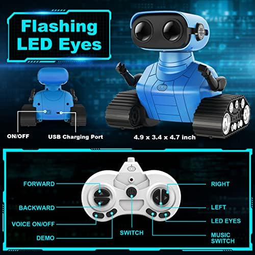 Hamourd Robot Toys for Boys Girls, Rechargeable Remote Control Emo Robots with Auto-Demonstration, Flexible Head & Arms, Dance Moves, Music, Shining LED Eyes for 5+ Years Old Kids - 4