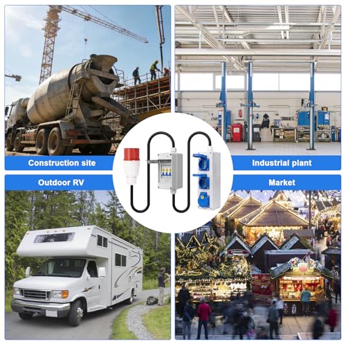 TRWUDRFA CEE Adapter 380V auf 220V - Starkstrom Adapter 5-pol 32A CEE Stecker - IP54 Verteiler mit 3X 16A Schuko - IP65 Sicherungskasten mit 3X 16A Leitungsschutzschalter - Starkstromkabel 1 Meter