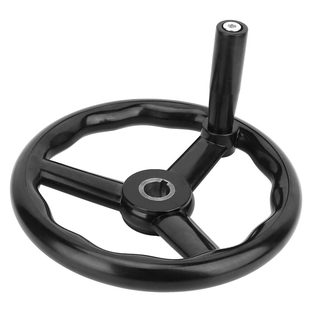 Volante de torno 250 * 25 mm Negro antideslizante Baquelita Volante de torno de 3 radios con mango para máquina herramienta