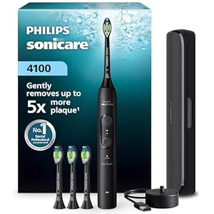 Philips Sonicare 4100 Series Electric Toothbrush - Sonic Toothbrush with Pressure Sensor, 4 Brushing Settings, EasyStart Feature, SmarTimer, 21-Day Runtime, Travel Case, Black, HX4046/52, [New]