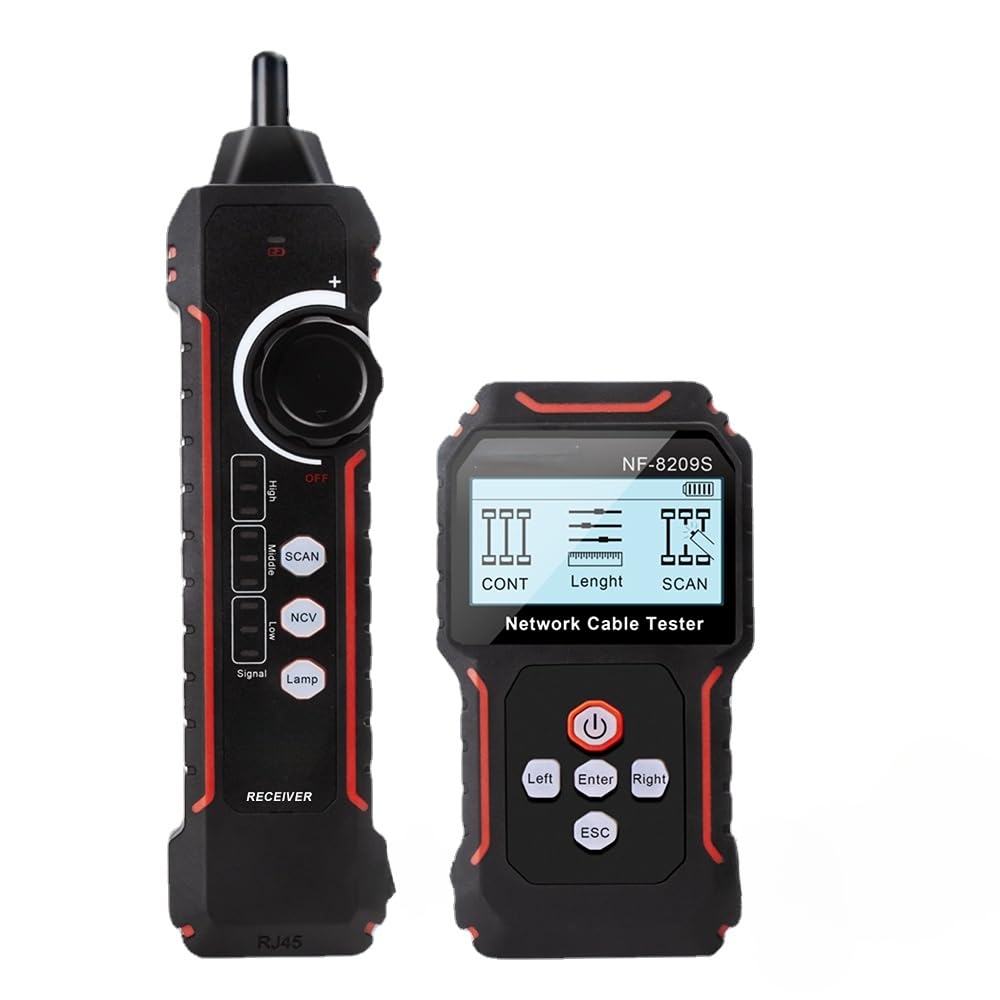 NF-8209S Network Cable Tester - with PoE and NCV Functions, Network Cable Length Measurement, Port Flashing, LCD Anti-Interference Mode, Multi-Function Cable Tracker