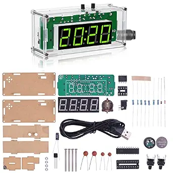 MiOYOOW 4-Digit DIY Digital Clock Kit with Acrylic Shell, Electronics Alarm Clock Soldering Practice Kit