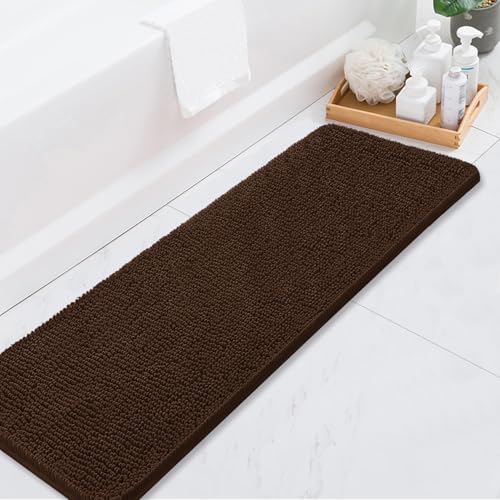 Image of BOANKODU Bathroom Rugs 47x17, Extra Soft Absorbent Chenille Bath Rugs, PVC Backing Quick Dry, Machine Washable Bath Mats for Bathroom Floor, Tub and Shower, Home Decor Accessories, Coffee