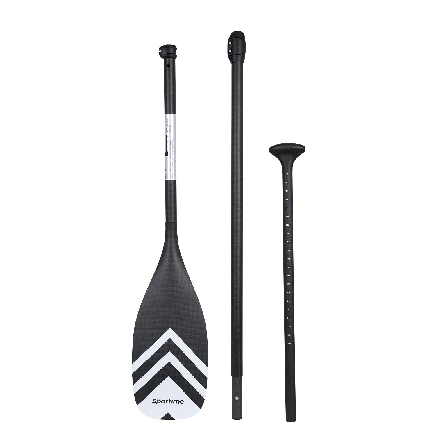 Sportime SUP Paddel Full Carbon | Leicht, robust, sicherer Halt | Verstellbar, für Stand Up Paddling | Schwarz | Ideal für Meer, Wellengang, Anti-Verdrehsicherung