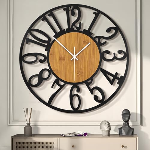 LEIKE Large Wall Clocks,Silent,Non Ticking,Battery Operated Rustic Round Modern Big