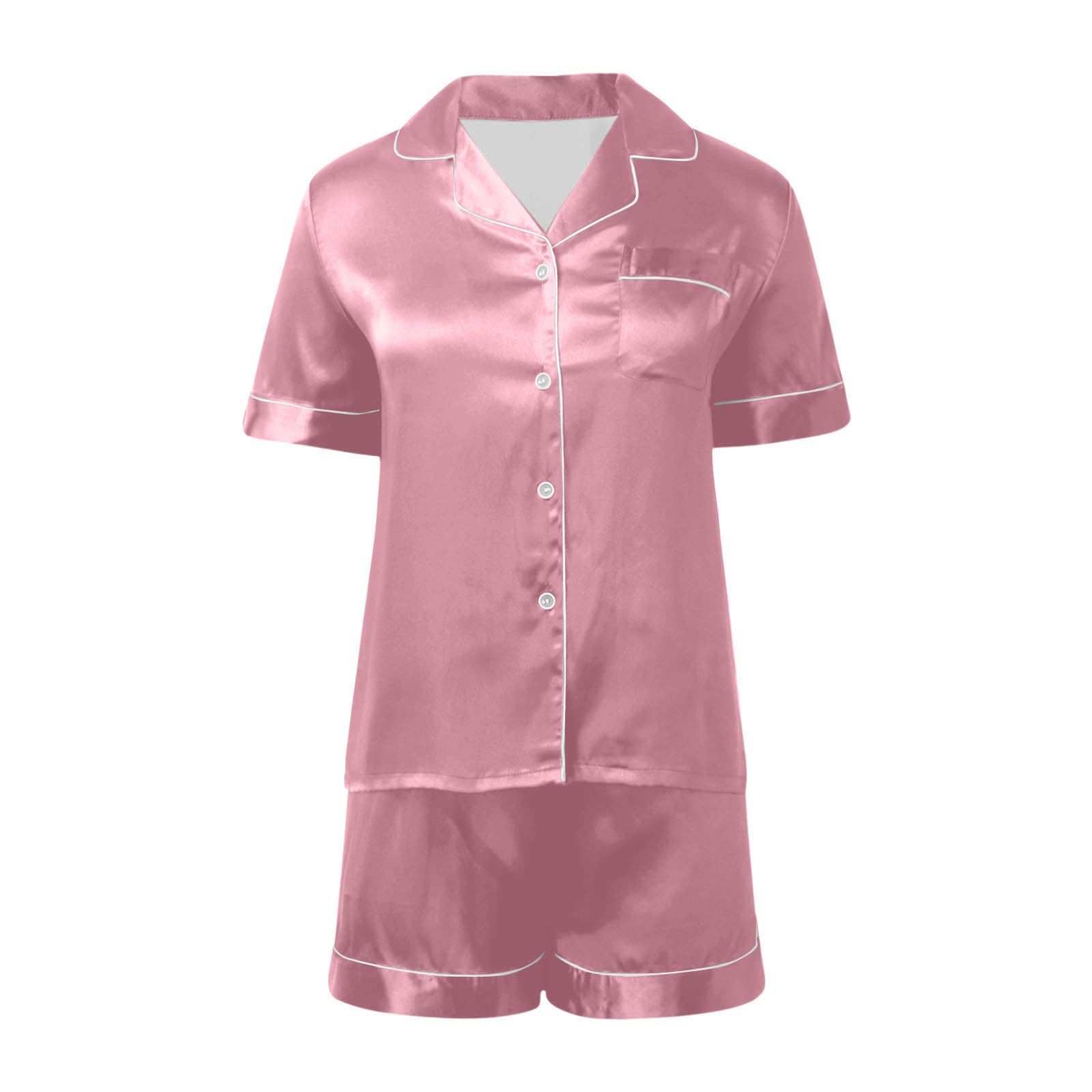 Generisch Combinaison short décontractée pour femme avec bouton de poche et design imprimé pour la détente et le confort au quotidien, Rose, XL