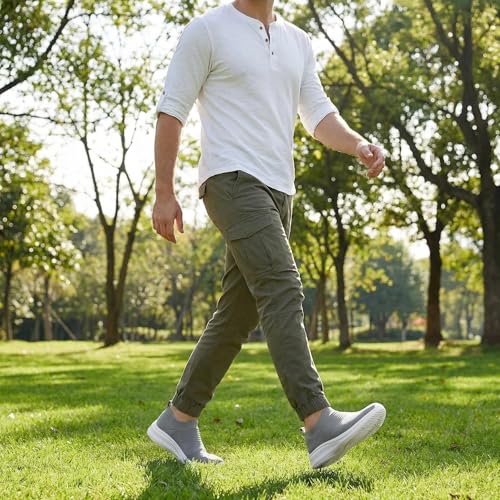 Image of vibdiv Men Walking Shoes Sneakers Tennis Breathable Pull-on Lightweight Comfortable Casual Mesh Gray White 10.5