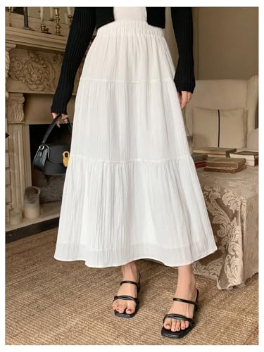 GORGLITTER Women's Flowy Ruffle Maxi Long Skirt Summer Elastic High Waist A Line Elegant Tiered Layer Boho Skirts4