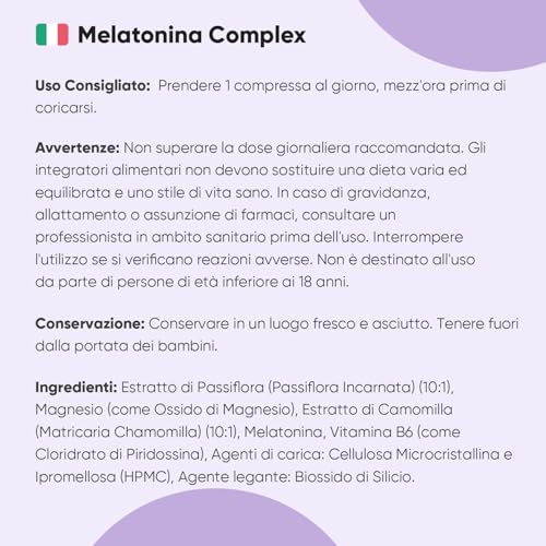 Melatonina per Dormire 1mg, 400 Compresse per 13+ Mesi, Camomilla con Melatonina Forte, 1 Compressa Melatonina a Sera, Melatonina Pura Lento Rilascio con Vitamina B6, Magnesio e Passiflora Compresse - 6