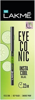 LAKMÉ Eyeconic Insta Cool Kajal, Black, Cooling Kohl Liner With Cucumber, Twist Up Pencil - Waterproof, Smudge Proof & Lon...