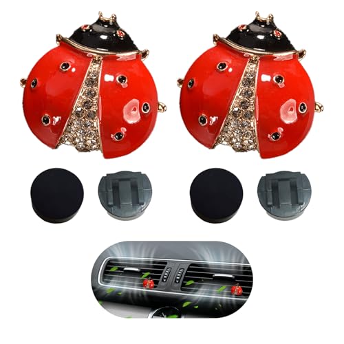 Image of 2 Pcs Ladybug Air Vent Clips, Red Lady Bug Car Air Diffusers Fresheners Cute Bling Gifts (Not Contain Air Freshener)