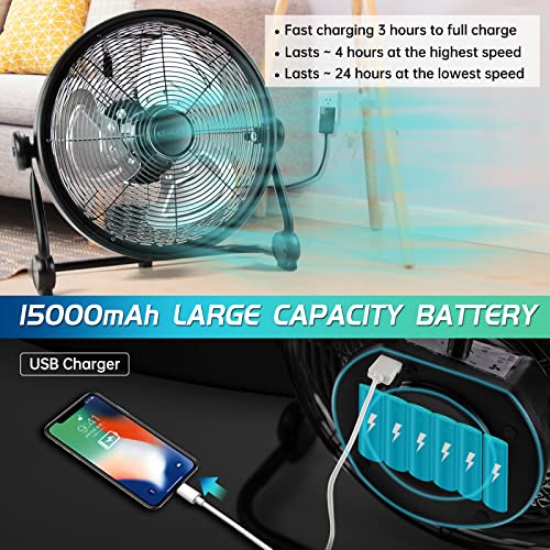 C Cuculu Battery Operated Fan, Battery Powered Fan Rechargeable 12 Inch Cordless Fan With Metal Blade, High Velocity Portable Fan For Shop, Backyard, Camping, Travel.black #TOP4