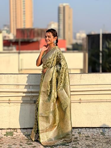 Image of Banarasi Satin Silk Zari Woven Dusty Color Saree with Unstitched Blouse Piece