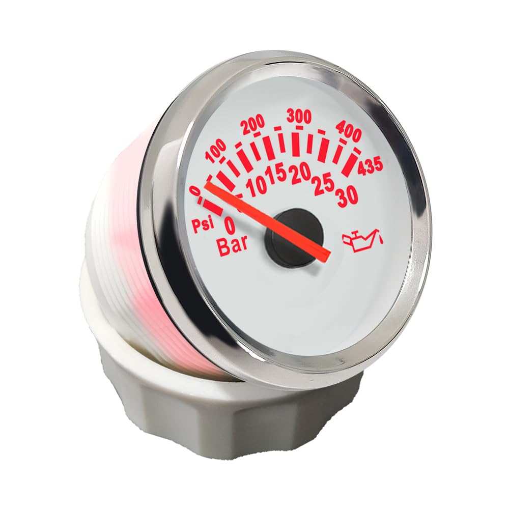 ELING 52mm Oil Pressure Gauge 30Bar 435Psi Universal for Car Vessels RV with Red Backlight 12V 24V