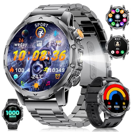Smartwatch Herren mit 1000mAh Akku für Android iOS, 1,53" HD Großes Touchscreen Militär Smart Watch mit 24H Herzfrequenz/110 Sportmodi… – Ansicht 1