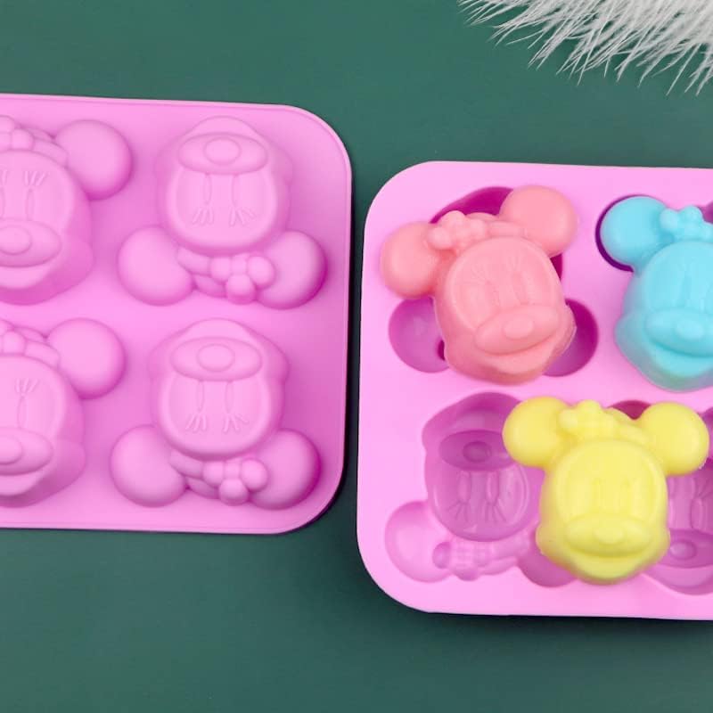 Miniatura 5 de Molde de silicona con 4 cavidades de Mickey Minnie Mouse para hacer dulces de fondant, moldes de chocolate, piruleta, postres, goma, arcilla, jabón,