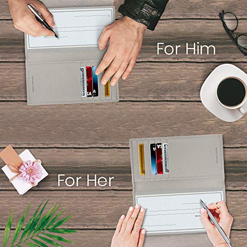 Genuine Leather Checkbook Cover For Women & Men - Checkbook Holder Check Book Covers For Duplicate Checks Card Wallet RFID