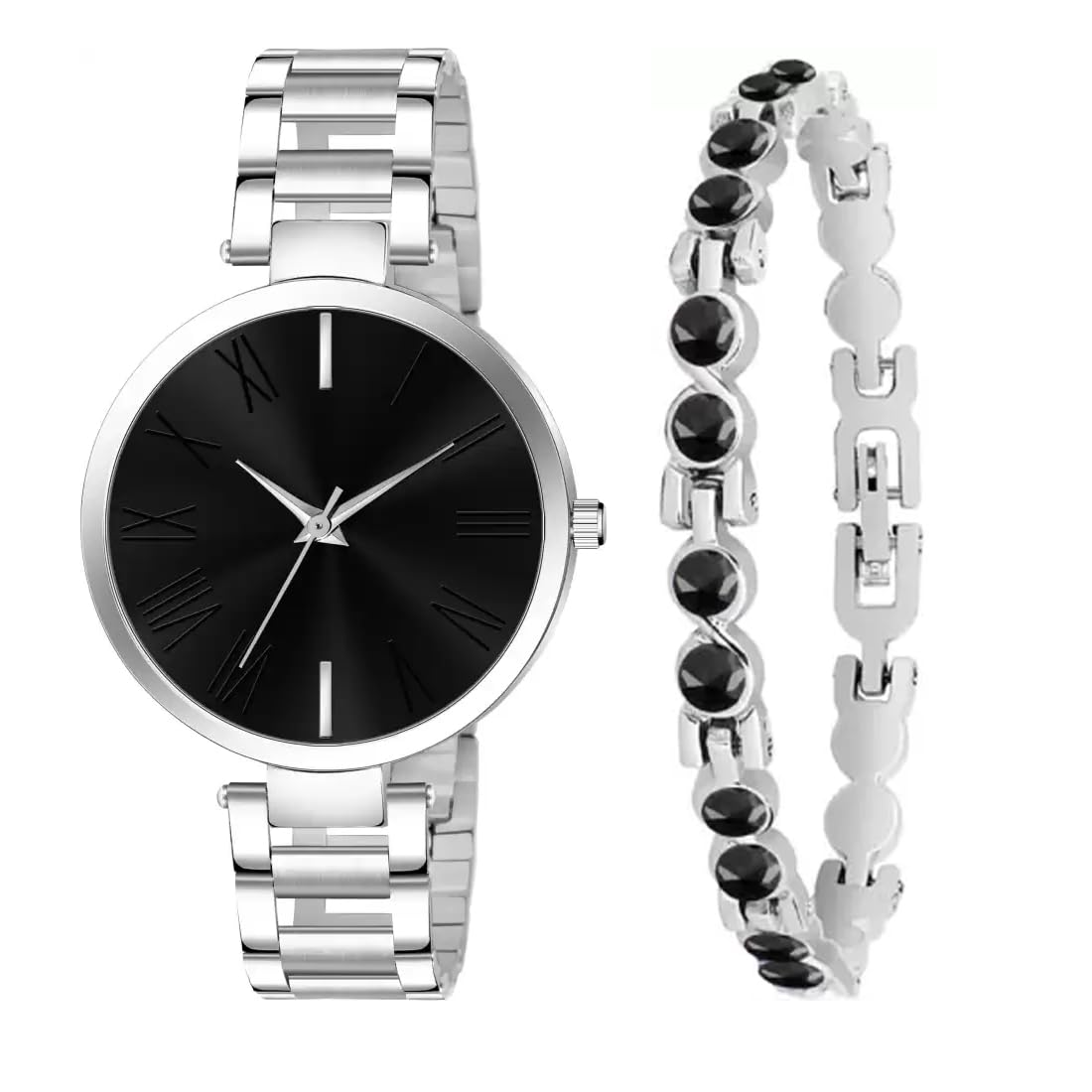 GOLDENIZE FASHION Casual Analog 4 Colour Pink Blue Black Silver Womens &Girls Watch with Bracelets Bangle for Girl and Ladies Gift Watch with Bracelet-Combo of 2 (Black) (B0CH1CV8FR) Amazon Price History, Amazon Price Tracker