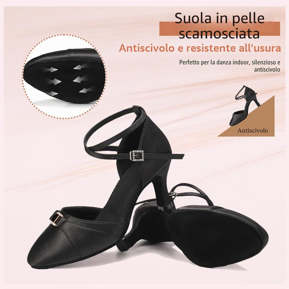 Scarpe da Ballo da Sala Donna Punta Chiusa Salsa Moderna Tango Valzer Danza Scarpe