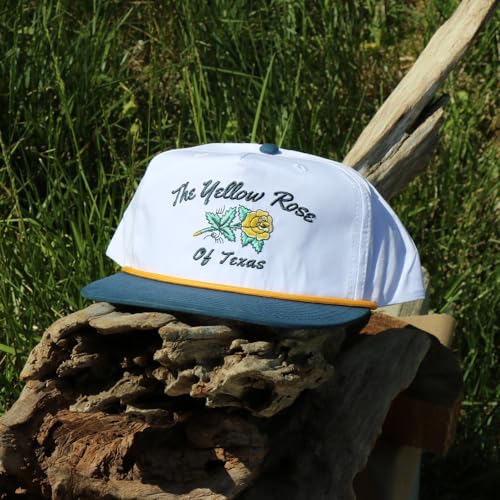 Image of WHISKEY BENT HAT CO. Yellow Rose Adjustable Snapback Hat UPF 50+, Water Resistant (White /Navy)