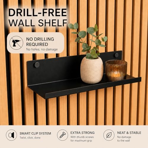 Vleugel Étagère pour Panneaux acoustiques sans perçage – 34,4 cm – étagère Flottante métal Noir – Accessoire & Tablette pour déco & Plantes – étagère Murale Akupanel & lamelles – vue 2