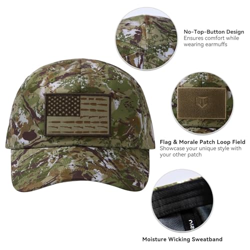 Image of Tactical Hat with Flag Patch Camo Military Army Hats Adjustable Trucker Baseball Cap Soft Top for Shooting
