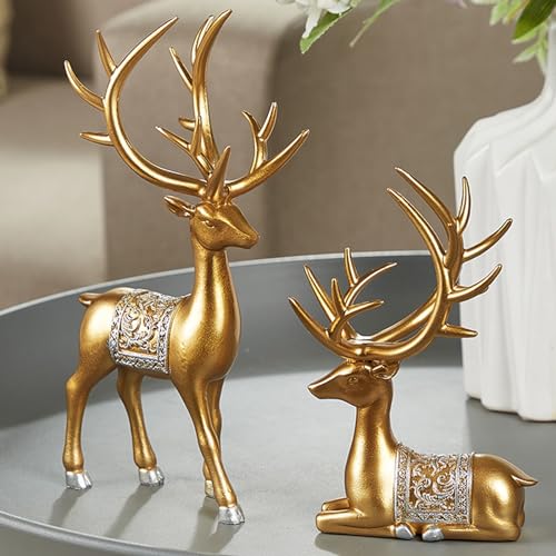 BZHIB 2 Pièces Décoration De Figurine De Renne De Noël, Renne Debout Et Assis Décoration De Cerf D'intérieur De Noël, Décoration De Vacances Et De Noël...