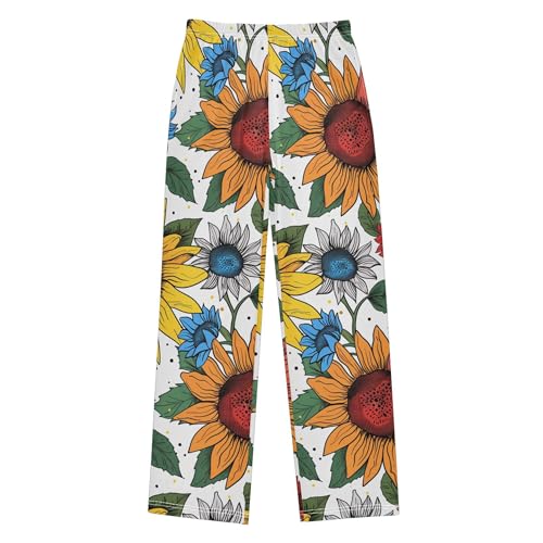 Pajama Pants Long Track Pants Floral Pattern with Sunflowers Sweatpants Athletic for 6-14 Years