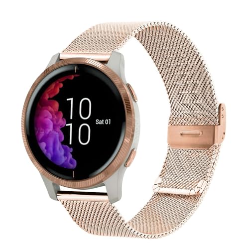 YOOSIDE Watch Strap for Garmin Venu 2 Plus/Venu Sq/Vivoactive 5 / Vivomove 3, Stainless Steel Metal Mesh 20mm Quick Release Wristband Strap for Vivoactive 3, Forerunner 245/158 (Rose Gold)