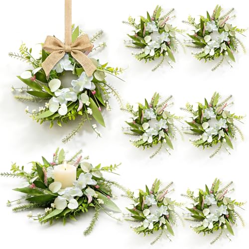 6 Pcs Small Spring Summer Candle Ring Wreaths Mini...