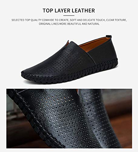 Image of Men's Genuine Leather Loafer Shoes Slip On Soft Walking Shoes Perforated Driving Shoes