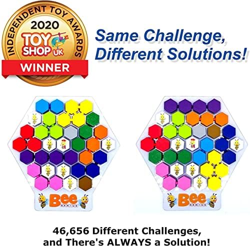 Bee Genius - Award Winner Puzzle Family Board Game for Ages 3+ Kids. 46,656 Possible Solutions to Help The Queen Bee & Worker Bees Build Their Honeycomb by Filling in Colored Shapes! 6 51FF86bGXVL. AC