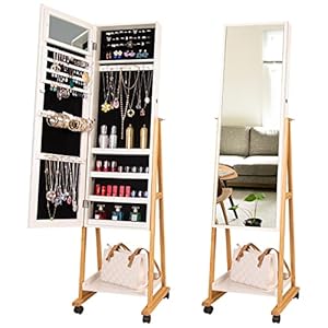 Ntufrest Standing LED Mirror Jewelry Armoire, Lockable Jewelry Organizer, Large Full-Length Jewelry Cabinet with Drawers, Exclusive Dressing Jewelry Organizer, White