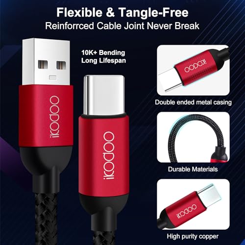 Image of USB to Type C Cable Unbreakable 45W / 3A Fast Charging Braided for Smartphones, Tablets, Laptops & All C Type Devices, 480Mbps Data Sync, Quick Charge 3.0, 1 Meter (T501-C, Black & Red)