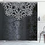 Ambesonne Dark Grey Shower Curtain, Vintage Damask Inspired Ornament Victorian Swirls Curlicues,...