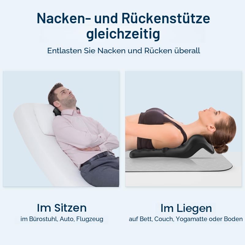 Nacken- und Schulter-Relaxer mit Massagepunkt des oberen Rückens, Halswirbel-Traktionsgerät Nackenstrecker für TMJ Schmerzlinderung und Halswirbelsäulenausrichtung, Chiropraktikkissen schwarz