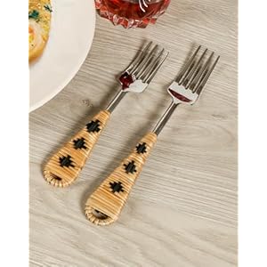 Alpha Living Home Rattan Flatware Stainless Steel Forks, Knives, and Spoons Silverware Set - Unique Pattern Design Cutlery Set Silverware, Stainless Steel Flatware - Pewter/Tan Alpha Living Home Rattan Flatware Stainless Steel Forks Knives and Spoons Silverware Set Unique Pattern Design Cutlery Set Silverware Stainless Steel Flatware PewterTan