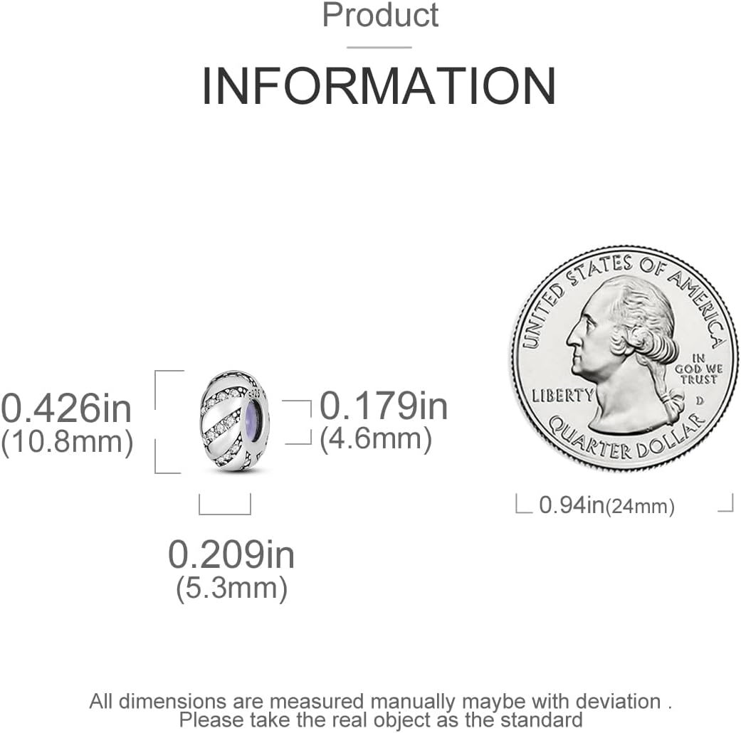 MULA Stoppers Beads Charms for Bracelets &Necklaces 925 Sterling Silver Rondelle Spacer Charm with Clear Rubber inside for Major European Snake Chain Jewelry for Women - Image 4