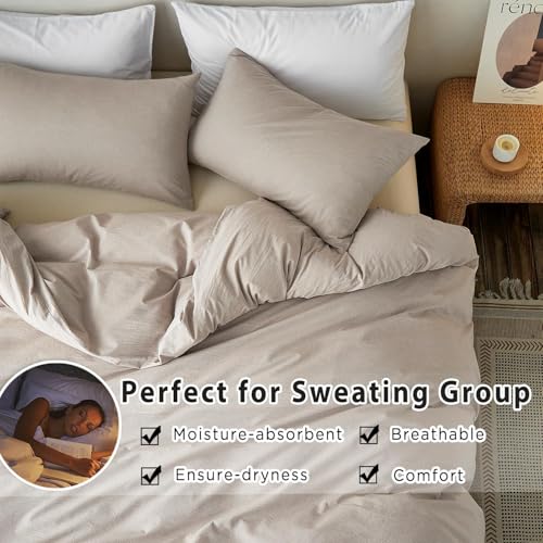 Image of TOCOMOA Duvet Cover Set 100% Washed Cotton Linen Feel Soft Comfy Breathable 3 Piece Comforter Covers Bedding Set (Queen, Heathered Linen Grey)