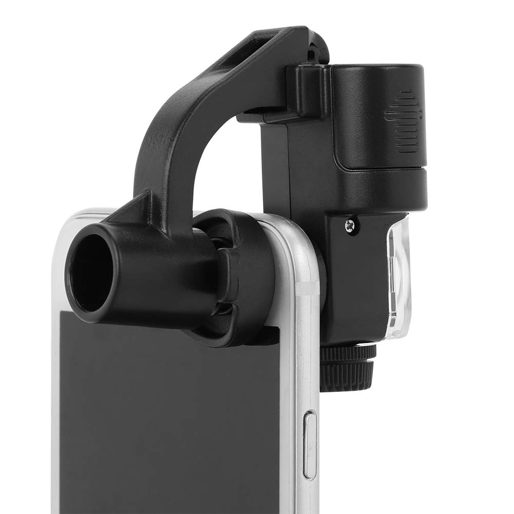 90X Zoom LED Clip Phone Microscope Magnifier Portable Optical Micro Lens Loupe Universal Telescope Camera Magnifying Glass with 2 Illuminated LED and UV Light (Black)