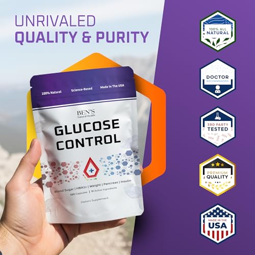 Image of Ben's Natural Health Glucose Control Supplement with Berberine, Chromium, Inositol, Magnesium, 12 Ingredient Complex for Glucose and Carbohydrate Metabolism Support, 120 Capsules