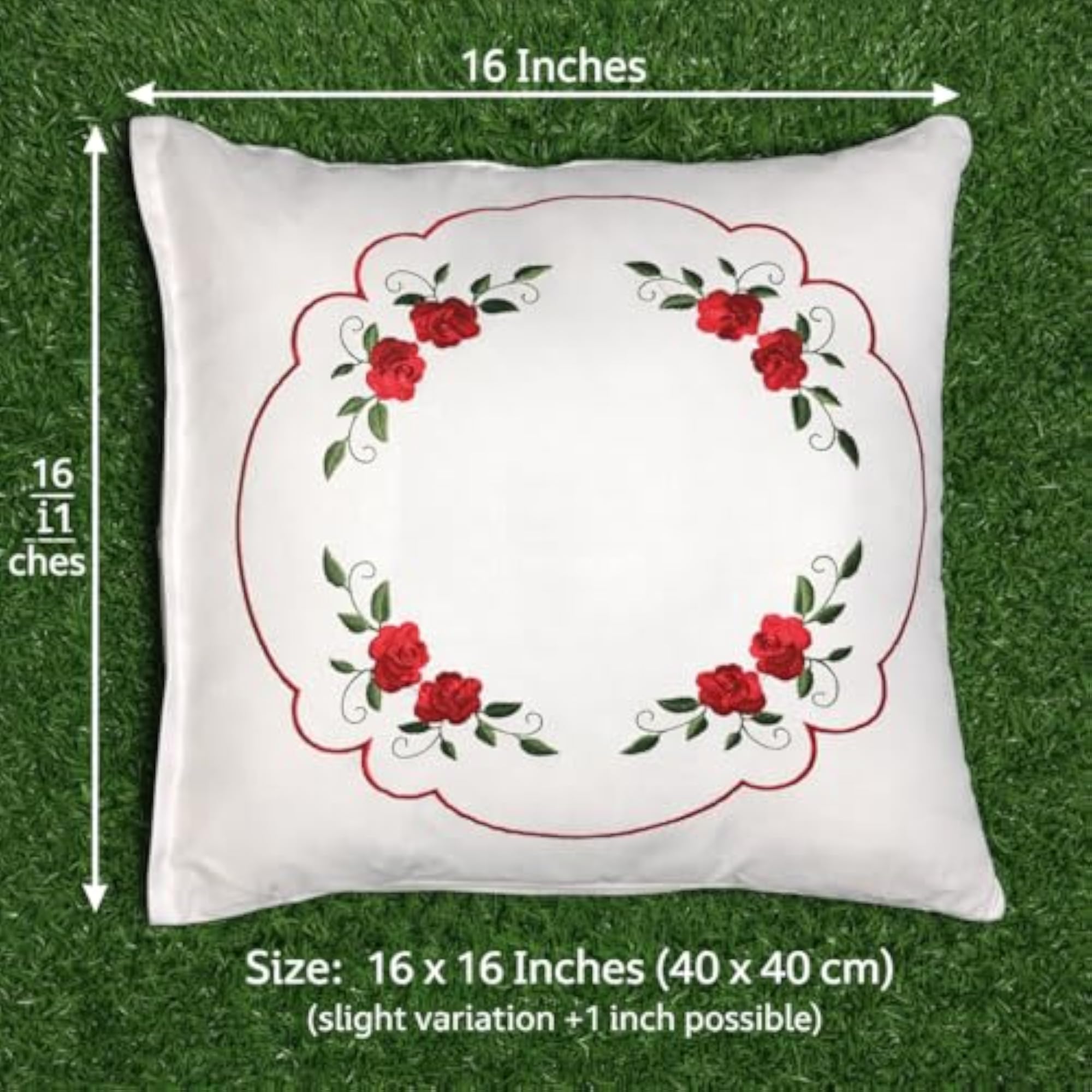 Embroidered Cushion Covers, Red Rose Floral Design