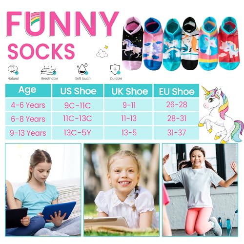 Image of WEVIAS Kids Girls Socks Unicorn Ankle Funny Cartoon Low Cut Cotton Cute Novelty Fashion Toddler No Show Silly Socks 6 Pairs