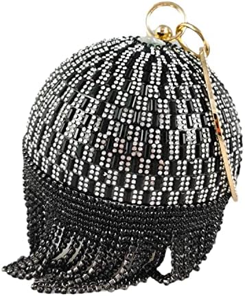 Boutique De FGG Round Ball Crystal Clutch Purse Women Formal Evening Bags Wedding Party Tassel Rhinestone Clutch Bags,Mini,Black