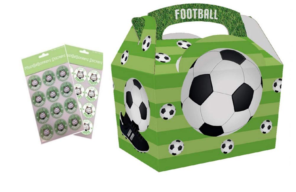 MBB 20 x Boys Football Food Boxes - Picnic Meal Bag ~ Sports Birthday Party Box With Seal Stickers