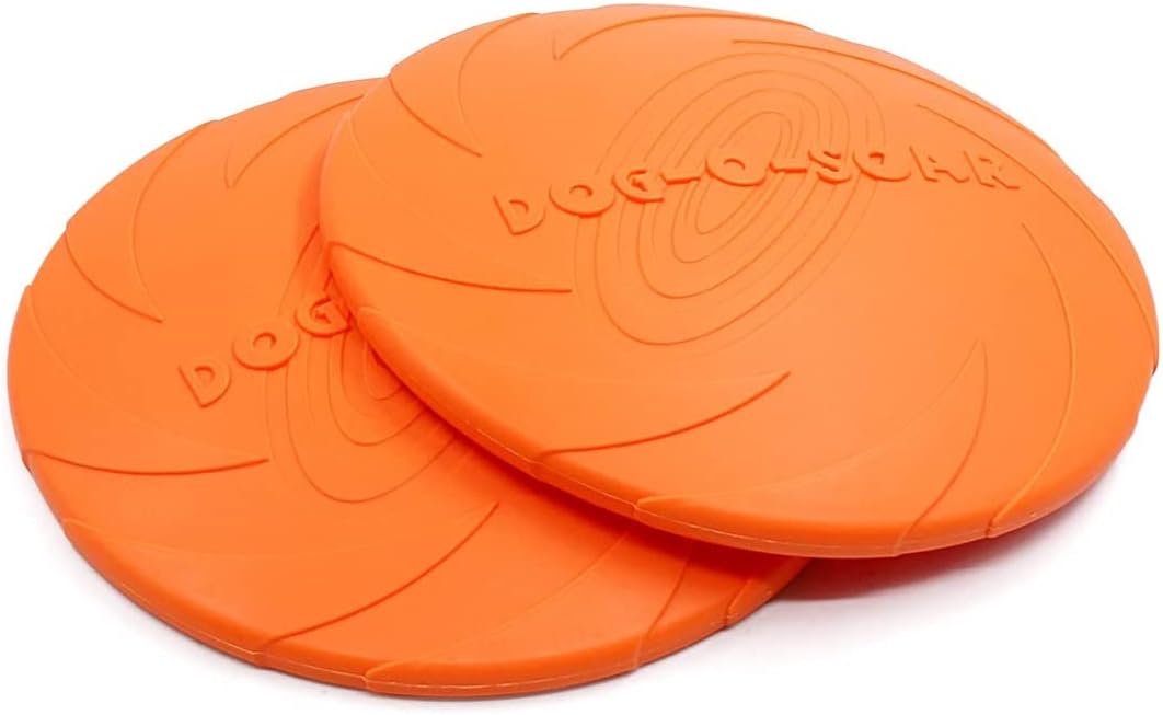 GUGULE2 Packs Dog Flying Discs,18 cm and 21 cm Dog Frisbee Pet Flying Saucer, Rubber Training Pet Chew Toy for Outdoor Interactive Fun (Orange)
