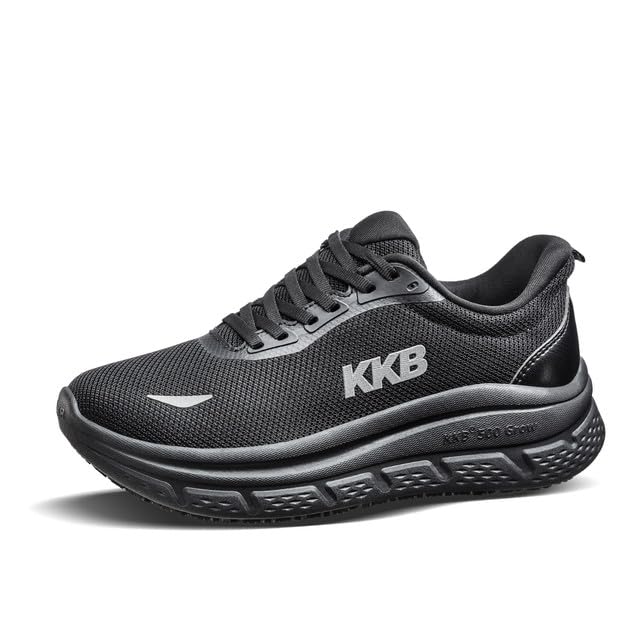 KKB Oil-Safe Grip Non Slip Work Shoes Women Slip Resistant Shoes for Women Easy Slip Waterproof Sneakers Walking Shoes with Arch Support for Nurses Chefs Food Service Kitchen Breathable Black Women 8