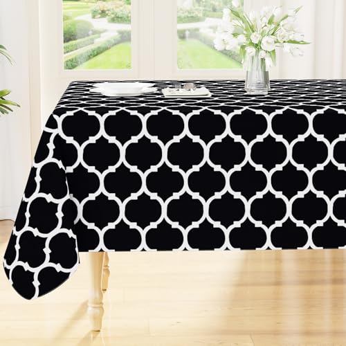 Image of Smiry Rectangle Table Cloth, Flannel Backed Vinyl Tablecloth, 60 inchx144 inch | Waterproof Plastic Tablecloths, Wipeable Table Cover for Dining, Indoor and Outdoor (Black)