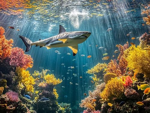 Diamant Peinture Complète Undersea Shark Kit 5D Grand Format 110x150cm Foret Carré AC2893